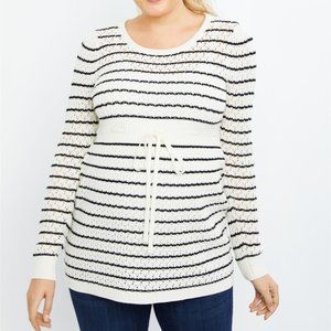 STRIPED POINTELLE MATERNITY SWEATER